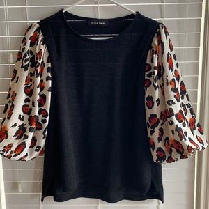 Ladies Small Blouse black with animal print sleeves